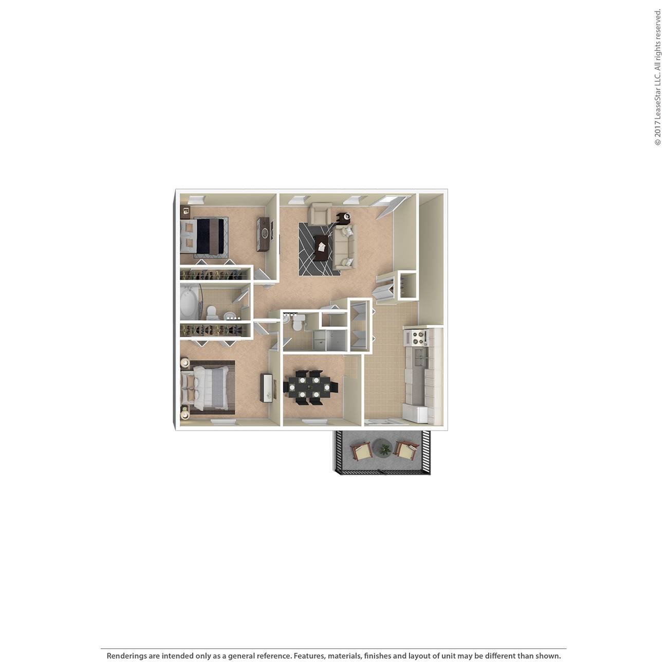 A floor plan of a small apartment with a kitchen